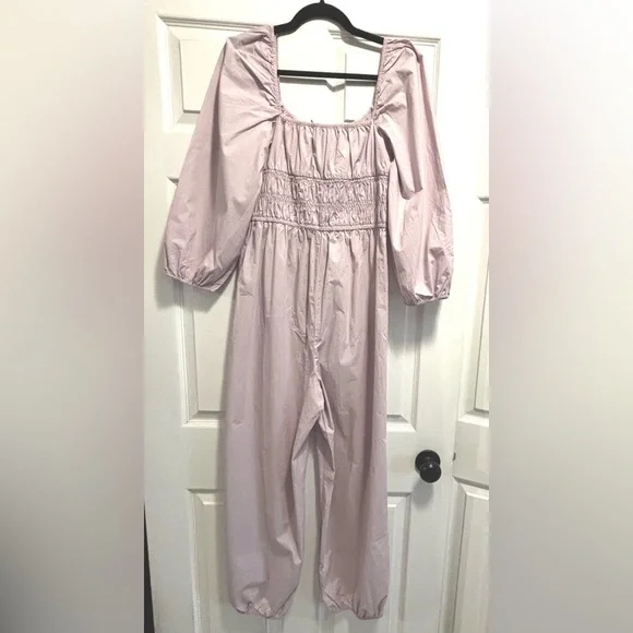 NWT Aritzia Wilfred Waters Poplin Jumpsuit Romper Smocked in Cloudy Lilac Medium - Picture 9 of 12